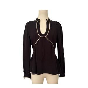 Intermix Black w/White Accents/Trim U-Neck Blouse Lined, Hidden Zip - Size 2